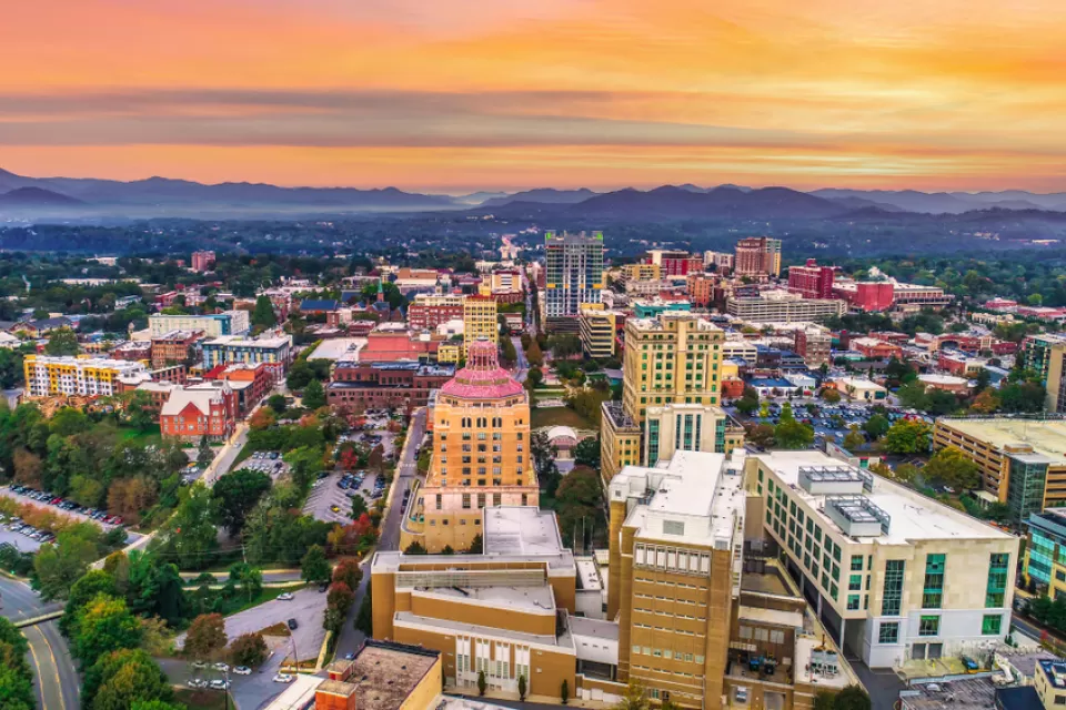 Aerial view of downtown Asheville, North Carolina